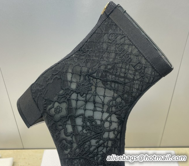 Discount Dior Naughtily-D Heeled Ankle Boots 3.5cm in Transparent Mesh Embroidered with Millefiori Motif Black DR121607 
