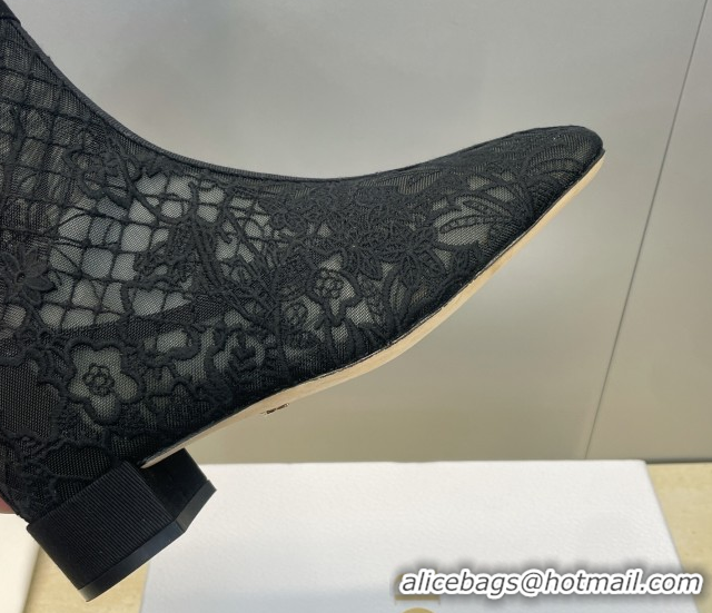 Discount Dior Naughtily-D Heeled Ankle Boots 3.5cm in Transparent Mesh Embroidered with Millefiori Motif Black DR121607 