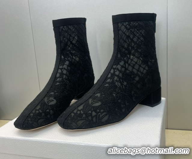 Discount Dior Naughtily-D Heeled Ankle Boots 3.5cm in Transparent Mesh Embroidered with Millefiori Motif Black DR121607 