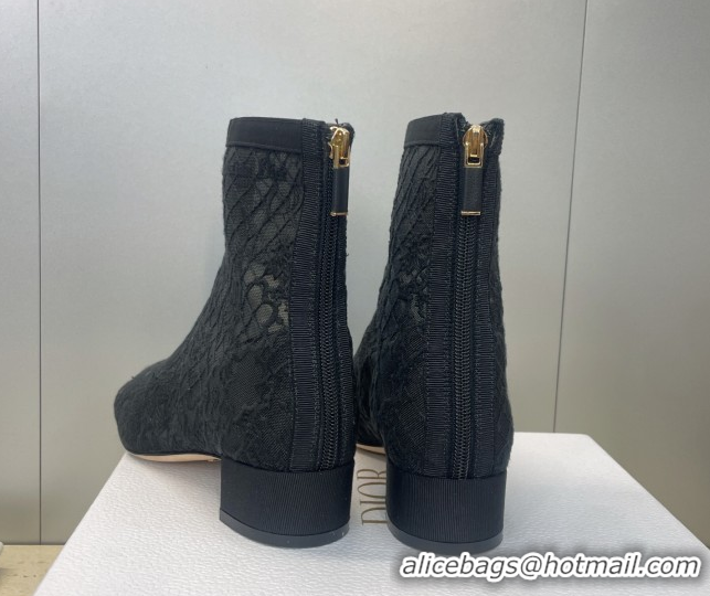 Discount Dior Naughtily-D Heeled Ankle Boots 3.5cm in Transparent Mesh Embroidered with Millefiori Motif Black DR121607 