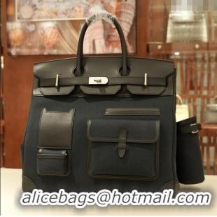 Buy Discount Hermes HAC CARGO HAUT A COURROIES 40 Bag in Canvas & Swift Leather H40 Black 2025(Half Handmade)
