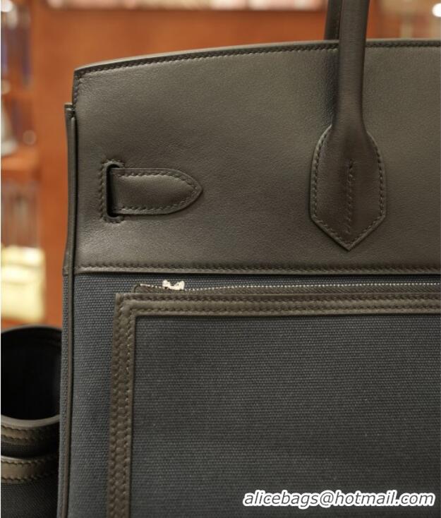 Buy Discount Hermes HAC CARGO HAUT A COURROIES 40 Bag in Canvas & Swift Leather H40 Black 2025(Half Handmade)