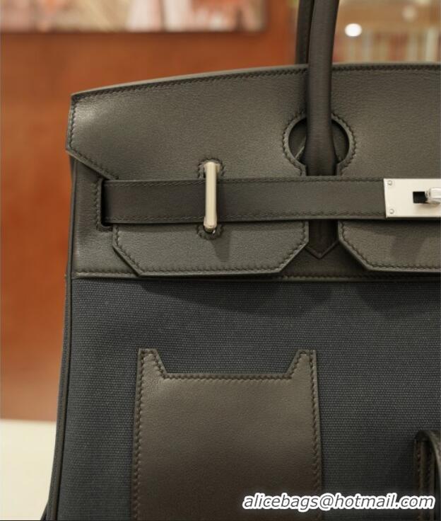 Buy Discount Hermes HAC CARGO HAUT A COURROIES 40 Bag in Canvas & Swift Leather H40 Black 2025(Half Handmade)