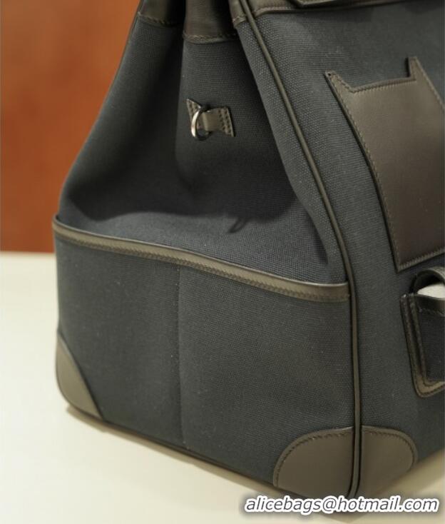 Buy Discount Hermes HAC CARGO HAUT A COURROIES 40 Bag in Canvas & Swift Leather H40 Black 2025(Half Handmade)