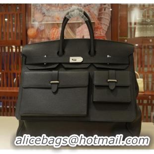 Big Discount Hermes Multipockets Birkin HAC 50 Bag in Togo Leather H50 Black/Silver 2025 (Half Handmade)