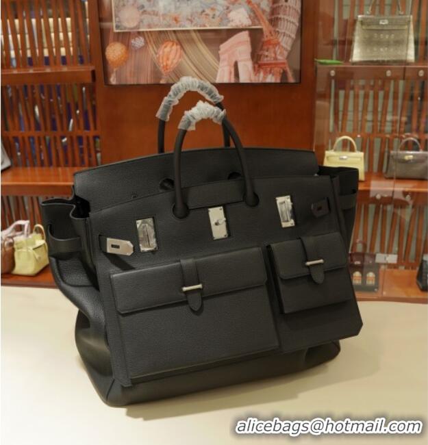 Big Discount Hermes Multipockets Birkin HAC 50 Bag in Togo Leather H50 Black/Silver 2025 (Half Handmade)