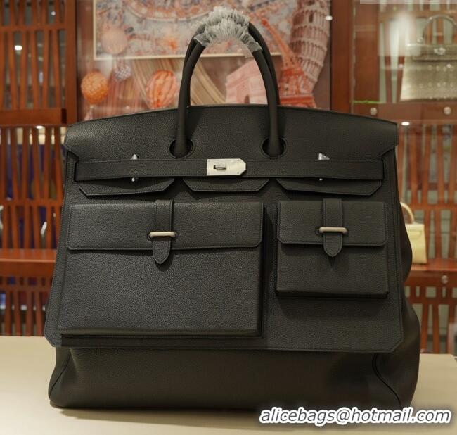 Big Discount Hermes Multipockets Birkin HAC 50 Bag in Togo Leather H50 Black/Silver 2025 (Half Handmade)