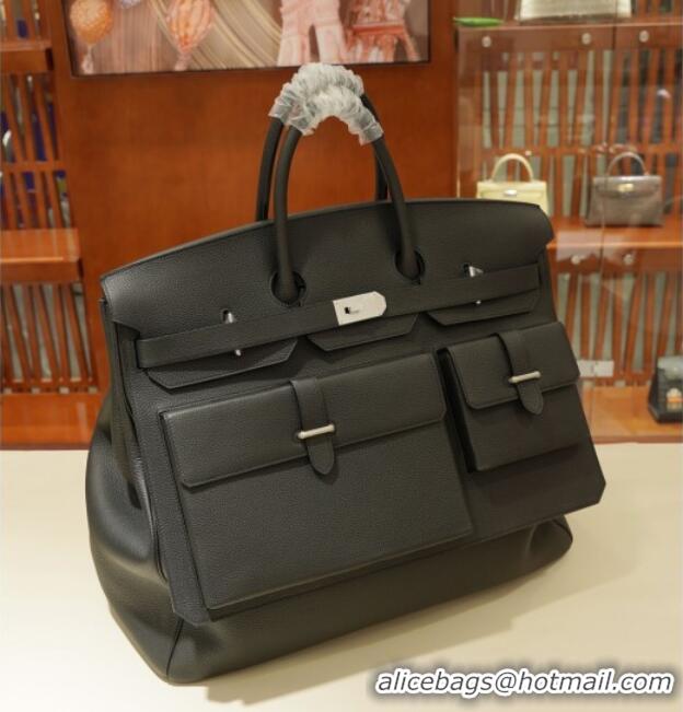 Big Discount Hermes Multipockets Birkin HAC 50 Bag in Togo Leather H50 Black/Silver 2025 (Half Handmade)