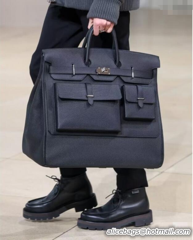 Big Discount Hermes Multipockets Birkin HAC 50 Bag in Togo Leather H50 Black/Silver 2025 (Half Handmade)