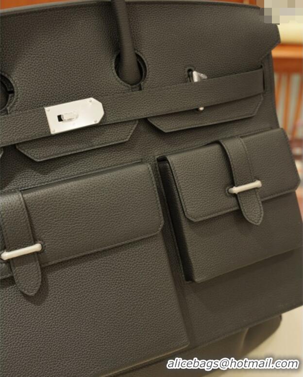 Big Discount Hermes Multipockets Birkin HAC 50 Bag in Togo Leather H50 Black/Silver 2025 (Half Handmade)
