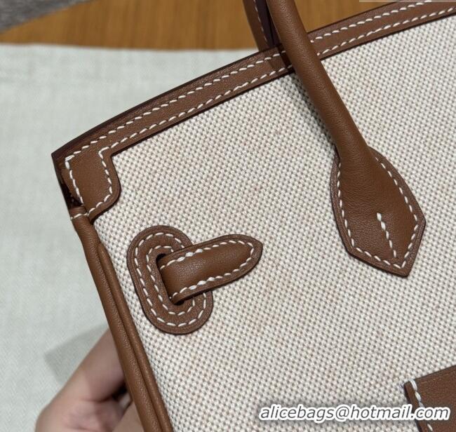 Promotional Hermes Birkin 25cm Cargo Bag in Swift Leather and Canvas H25 Dark Brown/Silver 2025 (Half Handmade)