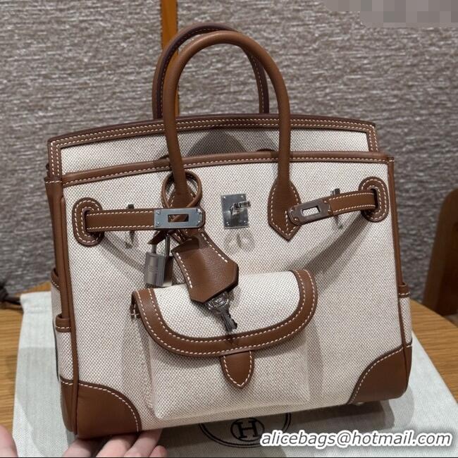 Promotional Hermes Birkin 25cm Cargo Bag in Swift Leather and Canvas H25 Dark Brown/Silver 2025 (Half Handmade)