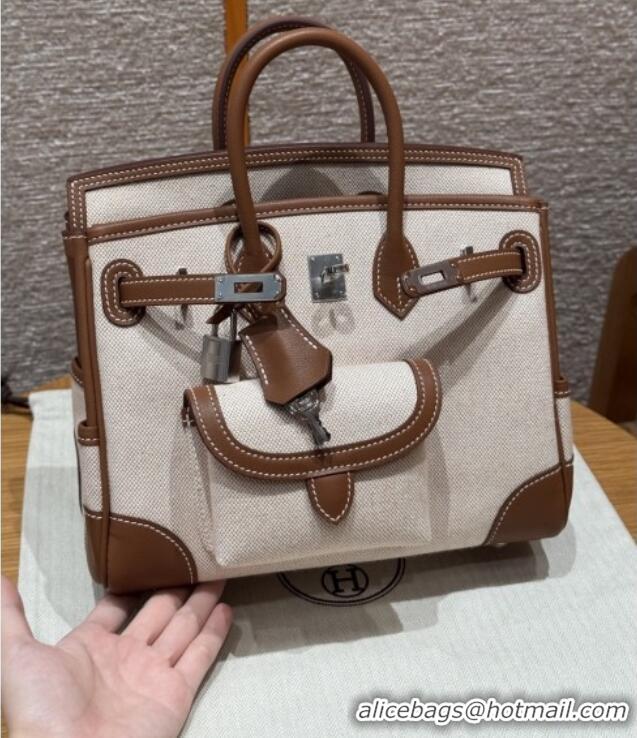 Promotional Hermes Birkin 25cm Cargo Bag in Swift Leather and Canvas H25 Dark Brown/Silver 2025 (Half Handmade)