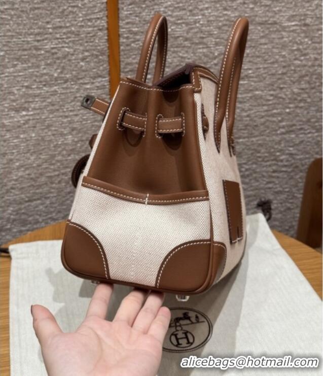 Promotional Hermes Birkin 25cm Cargo Bag in Swift Leather and Canvas H25 Dark Brown/Silver 2025 (Half Handmade)