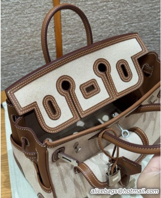 Promotional Hermes Birkin 25cm Cargo Bag in Swift Leather and Canvas H25 Dark Brown/Silver 2025 (Half Handmade)