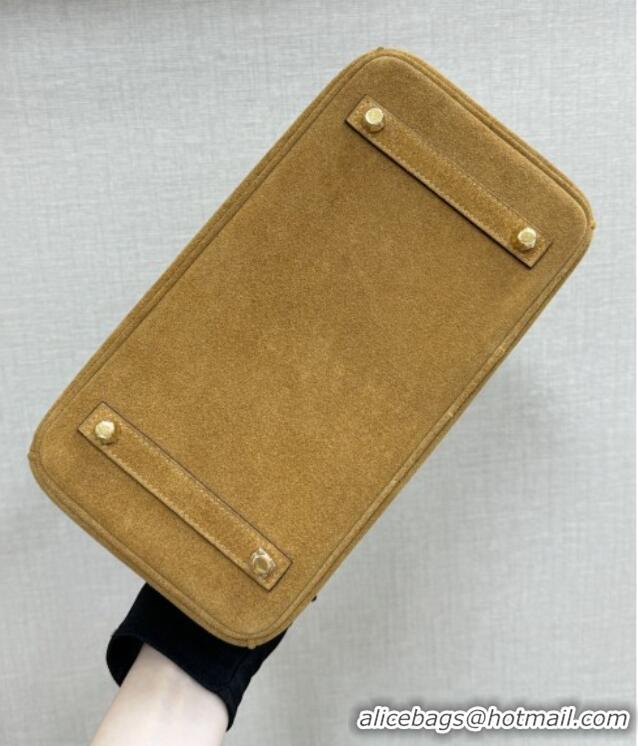 Super Quality Hermes Birkin 25 Bag in Suede Leather H25 Camel/Gold 2025 (Half Handmade)