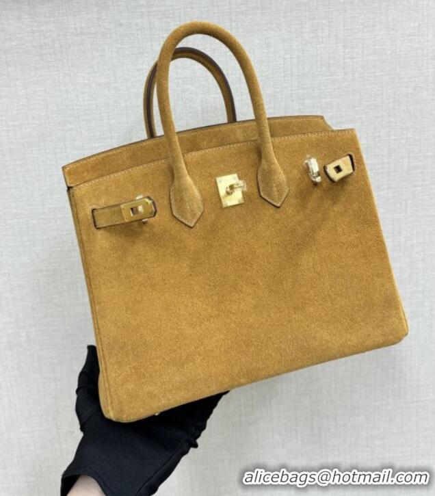 Popular Style Hermes Birkin 30 Bag in Suede Leather H30 Camel/Gold 2025 (Half Handmade)