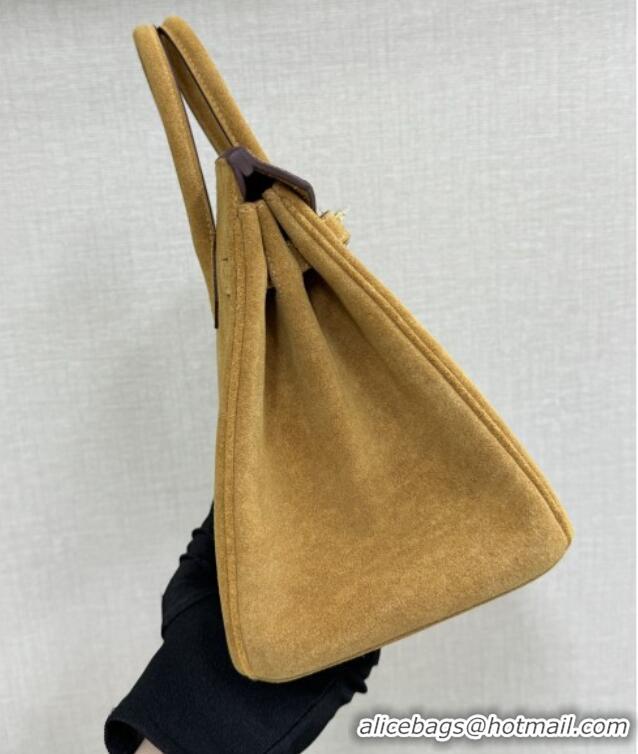 Popular Style Hermes Birkin 30 Bag in Suede Leather H30 Camel/Gold 2025 (Half Handmade)