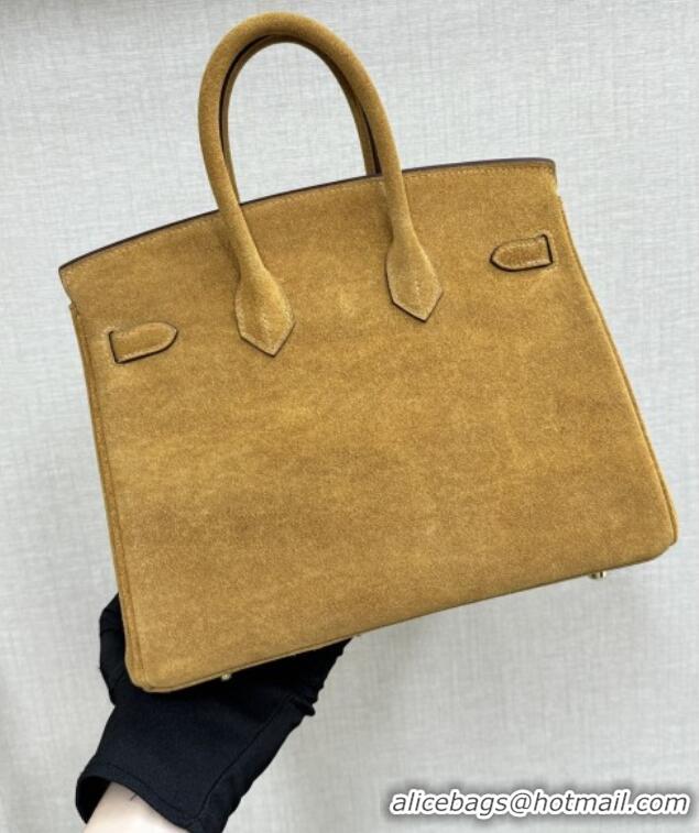 Popular Style Hermes Birkin 30 Bag in Suede Leather H30 Camel/Gold 2025 (Half Handmade)