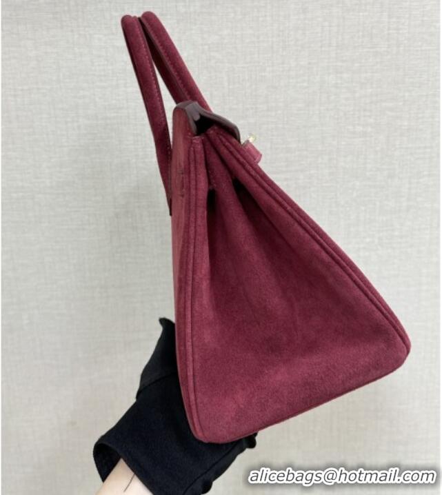 Good Taste Hermes Birkin 25 Bag in Suede Leather H25 Angola Red/Gold 2025 (Half Handmade)