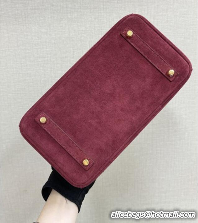 Good Taste Hermes Birkin 25 Bag in Suede Leather H25 Angola Red/Gold 2025 (Half Handmade)