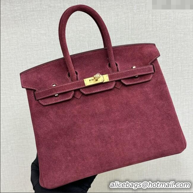 Top Quality Hermes Birkin 30 Bag in Suede Leather H30 Angola Red/Gold 2025 (Half Handmade)
