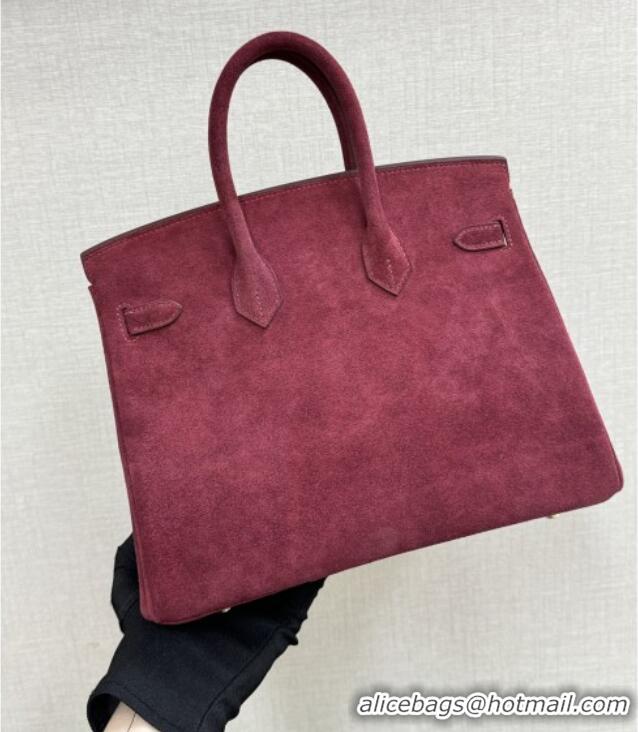 Top Quality Hermes Birkin 30 Bag in Suede Leather H30 Angola Red/Gold 2025 (Half Handmade)