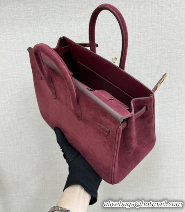 Top Quality Hermes Birkin 30 Bag in Suede Leather H30 Angola Red/Gold 2025 (Half Handmade)