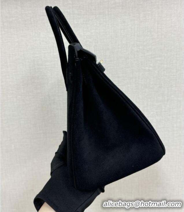 Super Quality Hermes Birkin 25 Bag in Suede Leather H25 Black/Gold 2025 (Half Handmade)