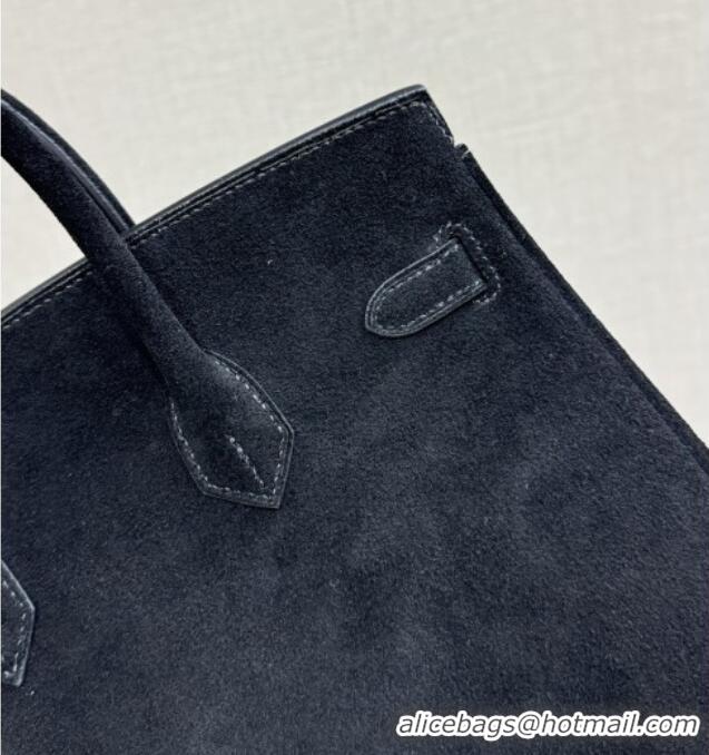 Shop Discount Hermes Birkin 30 Bag in Suede Leather H30 Black/Gold 2025 (Half Handmade)