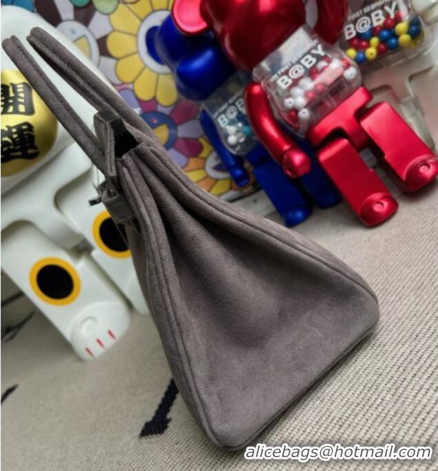Super Quality Hermes Birkin 25 Bag in Suede Leather H25 Grey/Silver 2025 (Half Handmade)