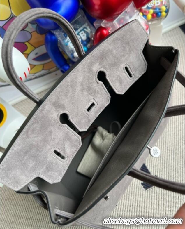 Super Quality Hermes Birkin 25 Bag in Suede Leather H25 Grey/Silver 2025 (Half Handmade)