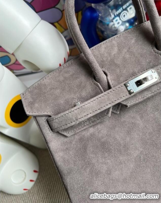 Best Product Hermes Birkin 30 Bag in Suede Leather H30 Grey/Silver 2025 (Half Handmade)