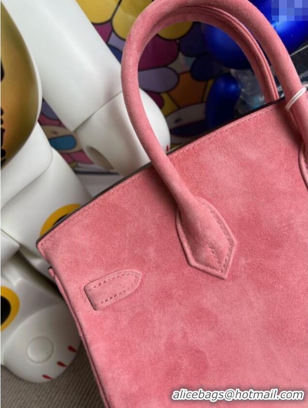 Best Price Hermes Birkin 25 Bag in Suede Leather H25 Pink/Silver 2025 (Half Handmade)