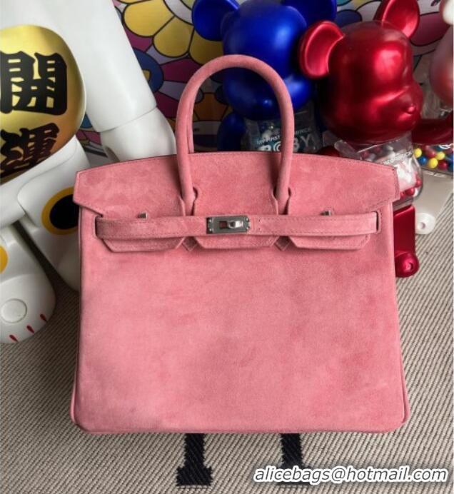 Best Price Hermes Birkin 25 Bag in Suede Leather H25 Pink/Silver 2025 (Half Handmade)