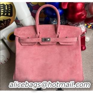 Luxury Discount Hermes Birkin 30 Bag in Suede Leather H30 Pink/Silver 2025(Half Handmade)