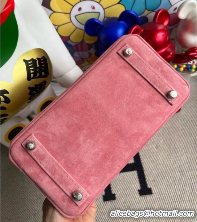 Luxury Discount Hermes Birkin 30 Bag in Suede Leather H30 Pink/Silver 2025(Half Handmade)