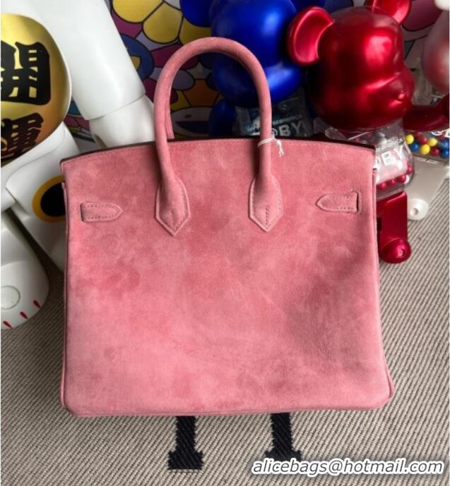 Luxury Discount Hermes Birkin 30 Bag in Suede Leather H30 Pink/Silver 2025(Half Handmade)