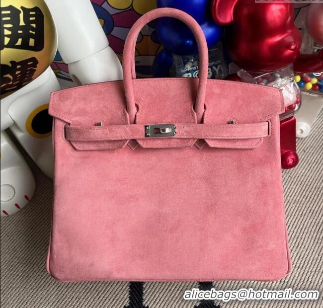 Luxury Discount Hermes Birkin 30 Bag in Suede Leather H30 Pink/Silver 2025(Half Handmade)
