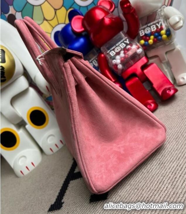 Luxury Discount Hermes Birkin 30 Bag in Suede Leather H30 Pink/Silver 2025(Half Handmade)