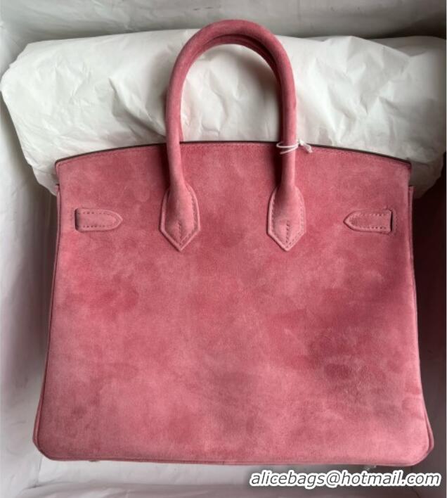Luxury Discount Hermes Birkin 30 Bag in Suede Leather H30 Pink/Silver 2025(Half Handmade)