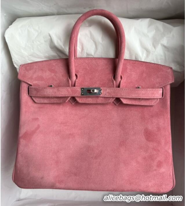 Luxury Discount Hermes Birkin 30 Bag in Suede Leather H30 Pink/Silver 2025(Half Handmade)