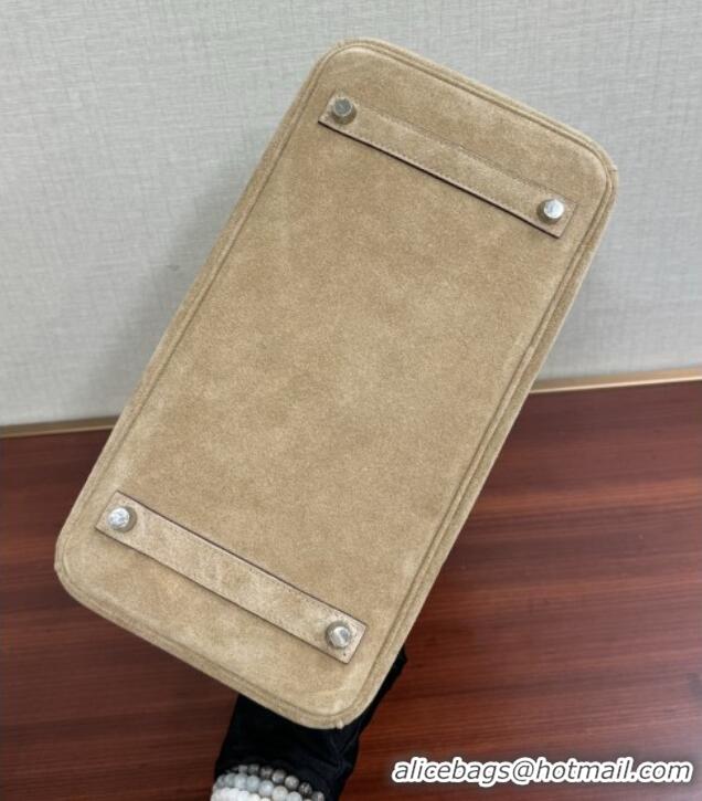 Luxury Cheap Hermes Birkin 25 Bag in Suede Leather H25 Beige/Silver 2025 (Half Handmade)