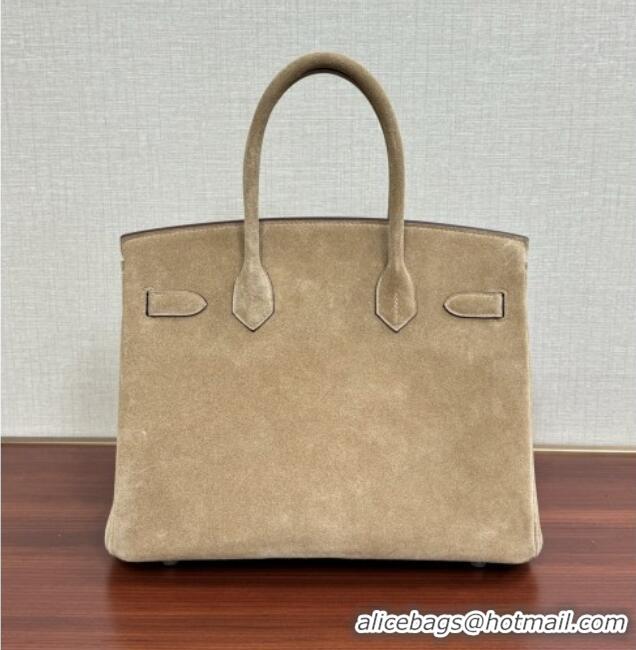 Promotional Hermes Birkin 30 Bag in Suede Leather H30 Beige/Silver 2025 (Half Handmade)