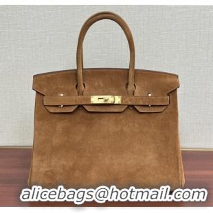 Grade Design Hermes Birkin 25 Bag in Suede Leather H25 Brown/Gold 2025 (Half Handmade)