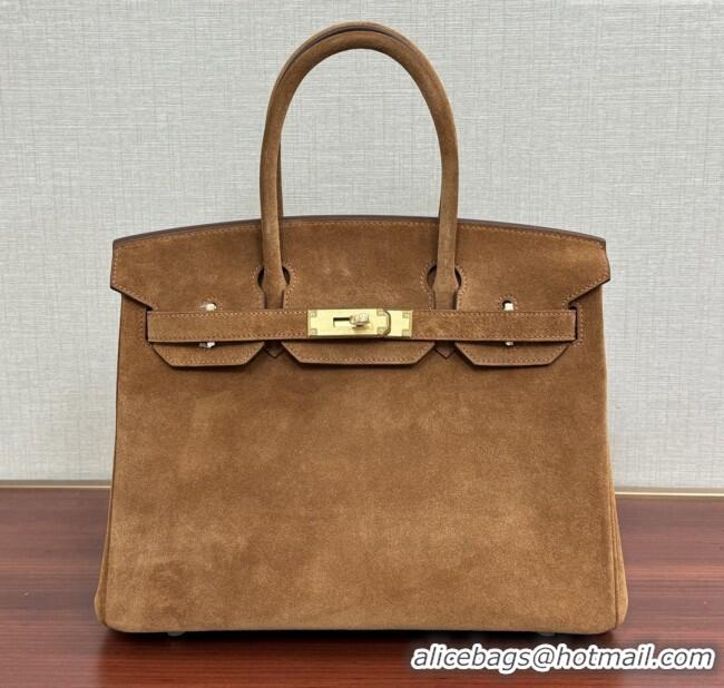 Grade Design Hermes Birkin 25 Bag in Suede Leather H25 Brown/Gold 2025 (Half Handmade)
