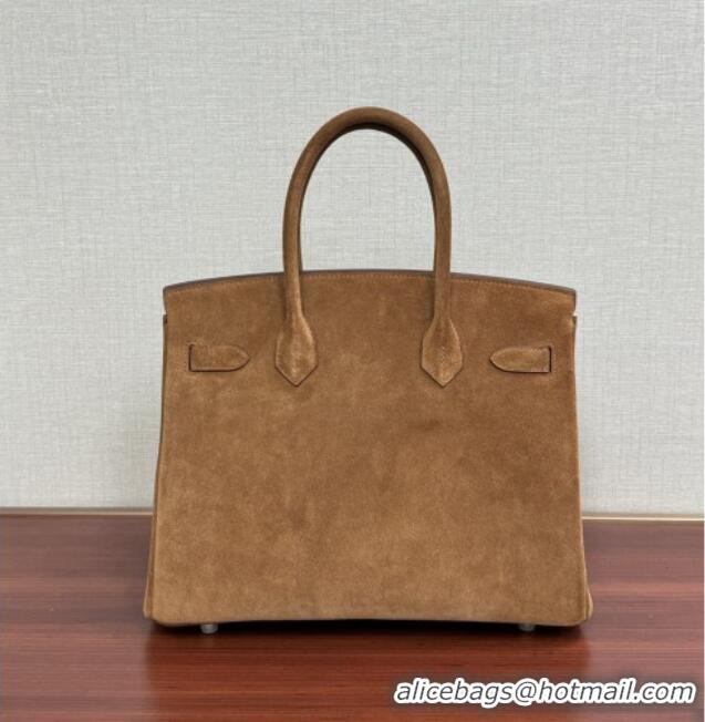 Buy Discount Hermes Birkin 30 Bag in Suede Leather H30 Brown/Gold 2025 (Half Handmade)