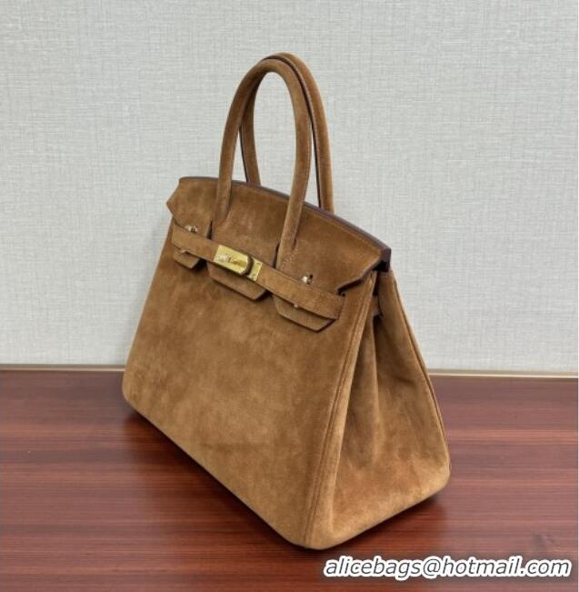 Buy Discount Hermes Birkin 30 Bag in Suede Leather H30 Brown/Gold 2025 (Half Handmade)