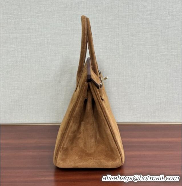 Buy Discount Hermes Birkin 30 Bag in Suede Leather H30 Brown/Gold 2025 (Half Handmade)