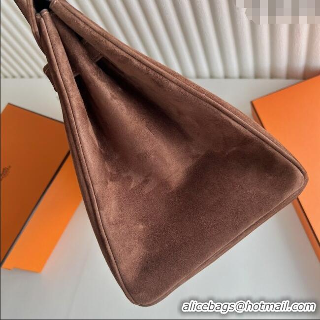 Top Design Hermes Birkin 35 Bag in Suede Leather H35 Teddy Brown/Silver 2025 (Half Handmade)